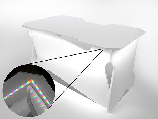 Игровой компьютерный стол RVG с подсветкой Белый/Белый 160