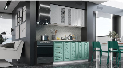 Кухня МДФ Агава 1600 (Акация белая / Мята, Белый)