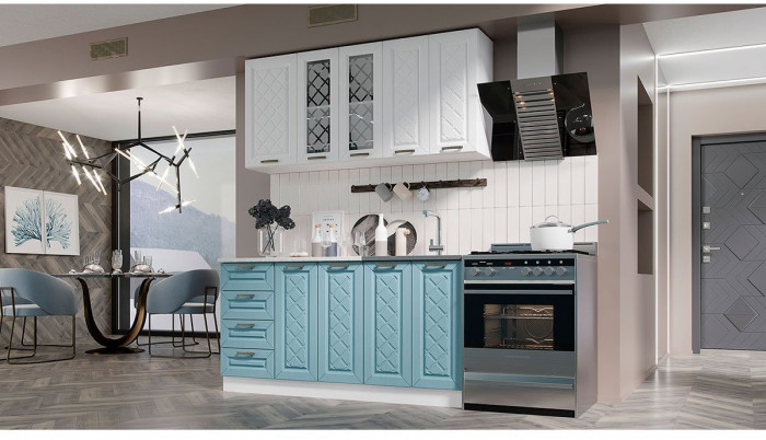 Кухня МДФ Агава 1600 (Акация белая / Мята, Белый)