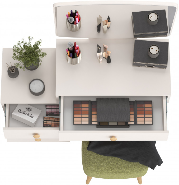 Афина Спальня 4-25901М1к.с. Трюмо + Банкетка 6-5135ТКШзел Полли, цвет кашемир серый/ткань зелёная, ШхГхВ 105х38,6х129 + 44х34х45 см., универс. сб.