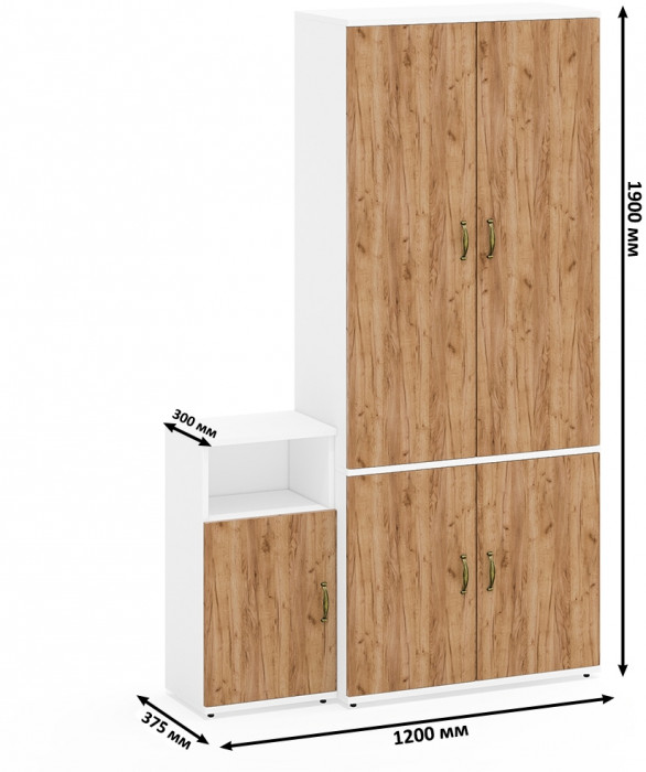 Лидер-8 Шкаф МД 20Б + Тумба МД 3.19, цвет белый шагрень/крафт золото, ШхГхВ 120х37,5х190 см., НЕ универсальная сборка