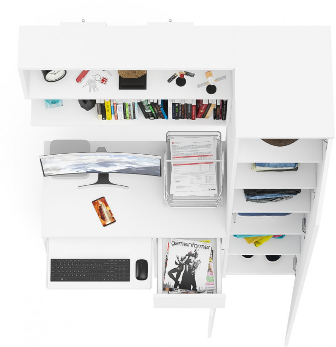 Мори Стол компьютерный МС-1 правый + Пенал МШ400.1 + Полка 900, цвет белый, ШхГхВ 130,4х50,4х209,6 см., НЕ универсальная сборка