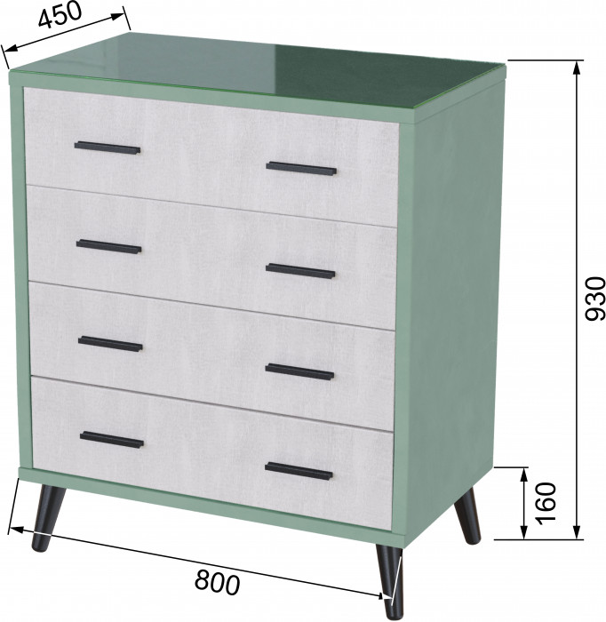 Комод интерьерный Ланс мятный/мдф холст белый