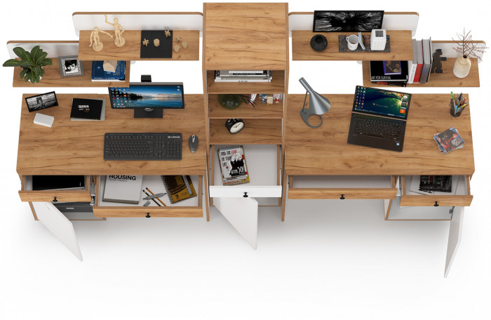 Вуди Компоновка № 12, цвет белый премиум/дуб крафт золотой, ШхГхВ 265х52,7х180,3 см., универсальная сборка