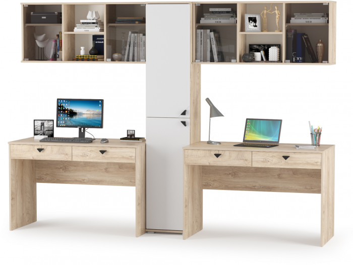 КР100 Бостон № 16, цвет дуб эндгрейн элегантный/фасады МДФ милк рикамо софт, 12.69+10.51+13.154+12.69+10.51, ШхГхВ 269х57,2х194,4 см., ун. сборка