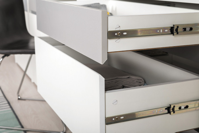 Торонто Компоновка № 22, цвет белый шагрень/стальной серый, ШхГхВ 314х84,4х149,7 см., сп. м. 800х1900 мм., б/м, основание есть, универсальная сборка