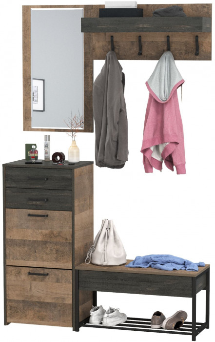 Трувор Прихожая 187, цвет дуб гранж песочный/интра, ШхГхВ 130х37х195 см., универсальная сборка