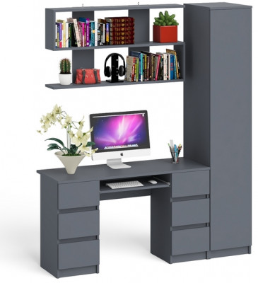 Мори компьютерный стол МС-2 + Пенал МШ400.1 + Полка 1200, графит