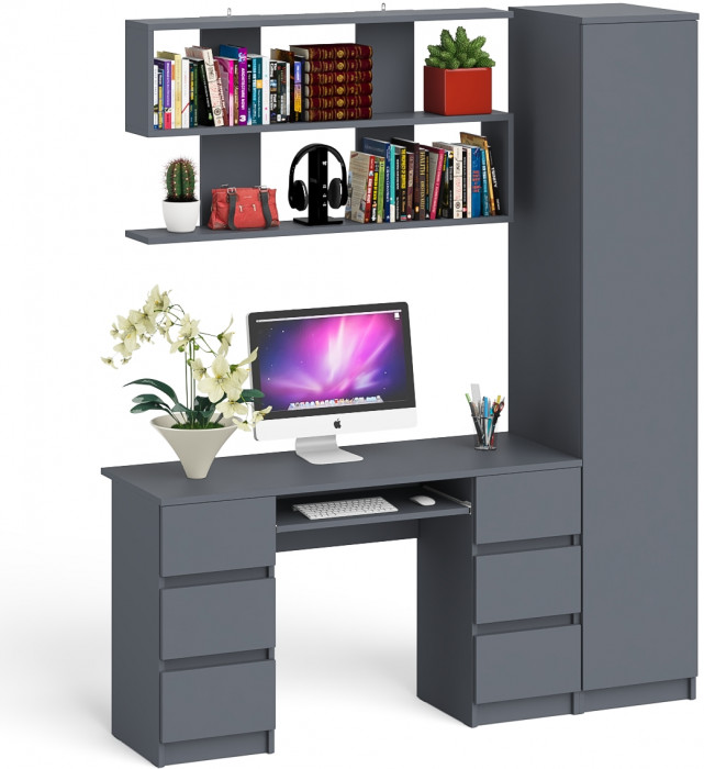 Мори компьютерный стол МС-2 + Пенал МШ400.1 + Полка 1200, графит
