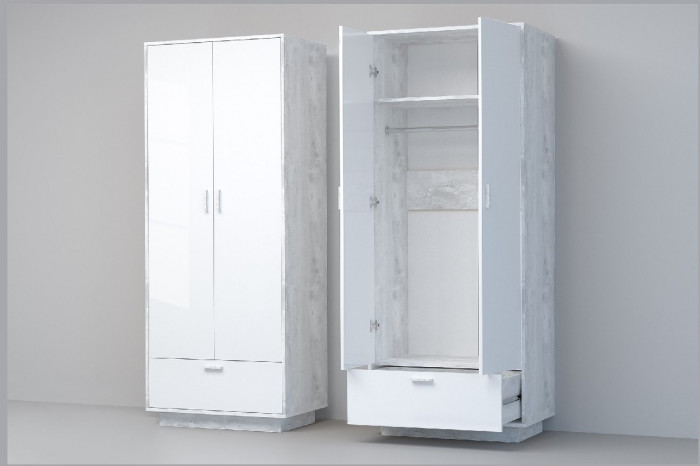 Эго Шкаф ШК-1 ПД (Глянец Белый/Бетон Светлый)