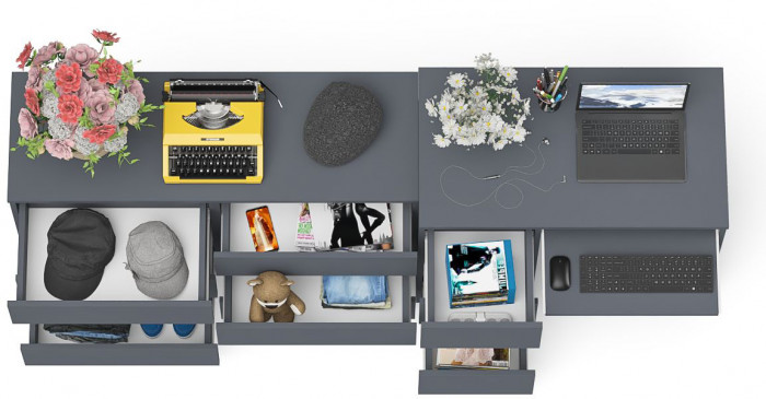 Мори Стол компьютерный МС-6 левый + Комод МК1200.6, цвет графит, ШхГхВ 210,4х50х76,6 см., выдвижные ящики слева, НЕ универсальная сборка