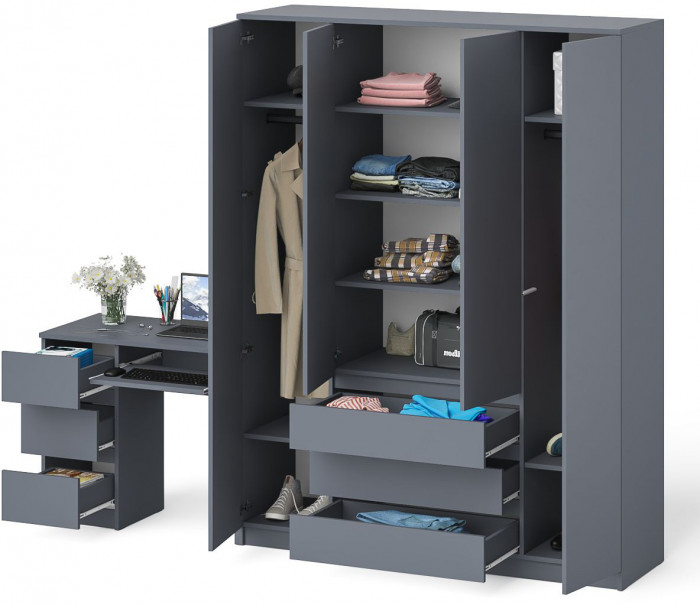 Мори Стол компьютерный МС-6 левый + Шкаф МШ1600.1, цвет графит, ШхГхВ 250,4х50,4х209,6 см., выдвижные ящики слева, НЕ универсальная сборка