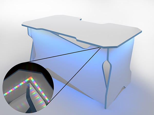 Игровой компьютерный стол RVG с подсветкой Белый/Голубой 160