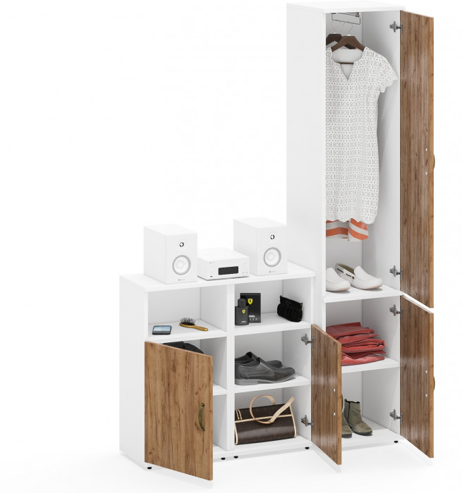 Лидер-8 Пенал МД 21Б + Тумба МД 3.19 + Тумба МД 3.19, белый шагрень/крафт золото