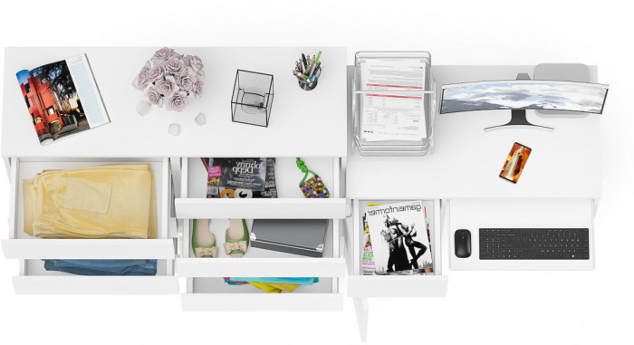 Мори компьютерный стол МС-1 левый + Комод МК1200.8, белый