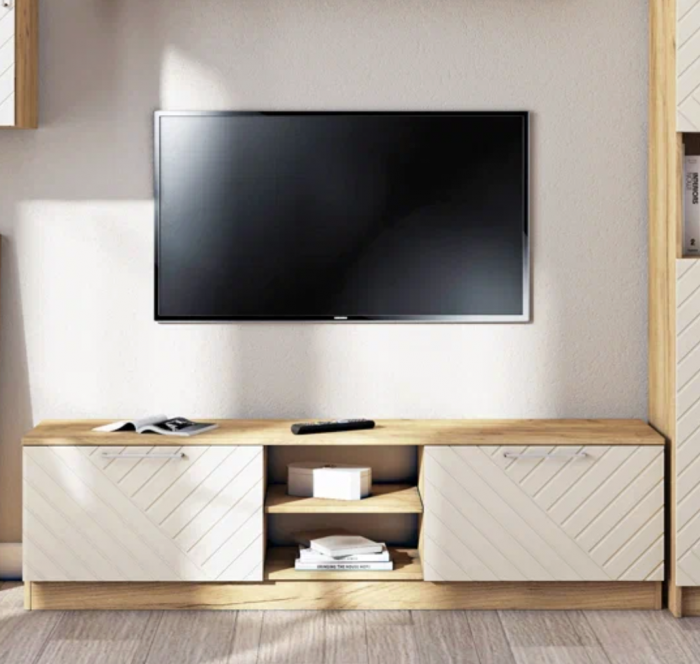 Тумба для ТВ-техники напольная "Иннэс-7", Крафт золотой/Тирамису матовый