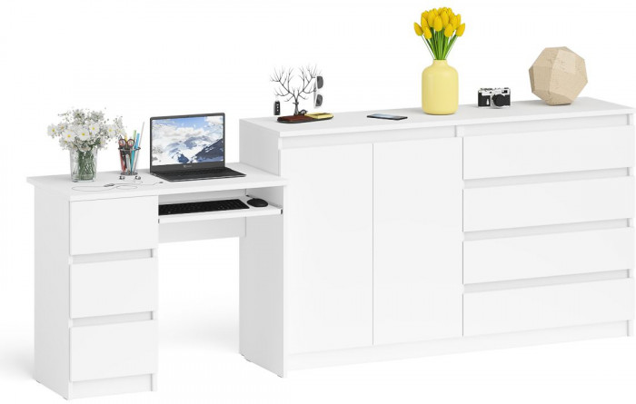 Мори компьютерный стол МС-6 левый + Комод МК1600.1, белый