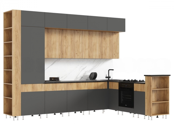 Кухня Техно-5 3,2*2,24м (Крафт/Графит софт NEW, Дуб Крафт (Кастилло темный))