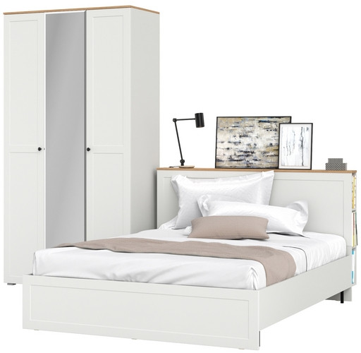 Остин 11.53 Кровать + ортопед + 13.336.03 Шкаф для одежды, белый шагрень/дуб крафт золотой