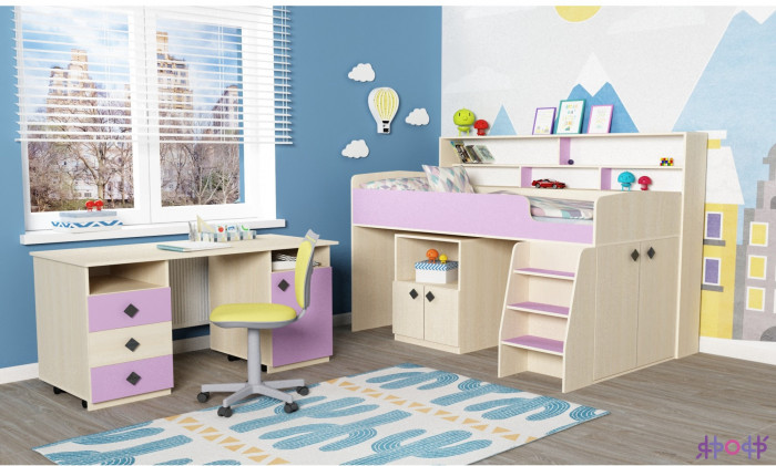 Кровать-чердак Малыш 5 (Винтерберг/Оранжевый)