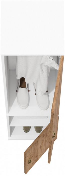 Лидер-8 Модуль Пенал МД 21Б, цвет белый шагрень/крафт золото, ШхГхВ 40х37,5х190 см., универсальная сборка, выдвижная штанга и полка снизу