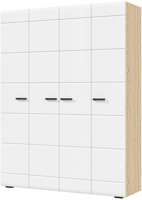 ЛИБЕРТИ ШК 04 Шкаф 4-х створчатый (1600х2100х500) Фасад МДФ БЕЛЫЙ ГЛЯНЕЦ/Корпус ДУБ СОНОМА