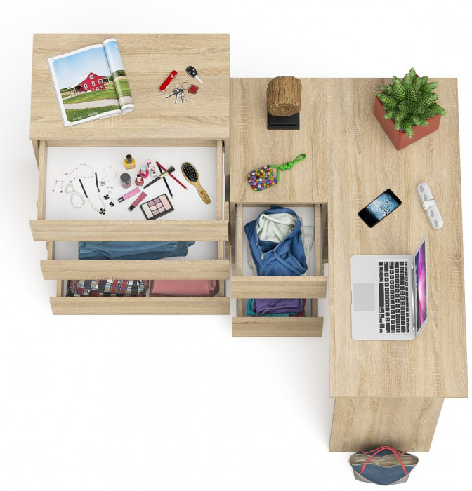 Мори Стол компьютерный МС-16 левый + Комод МК700.5, цвет дуб сонома, ШхГхВ 194,8х84,9х114 см., выдвижные ящики слева, НЕ универсальная сборка