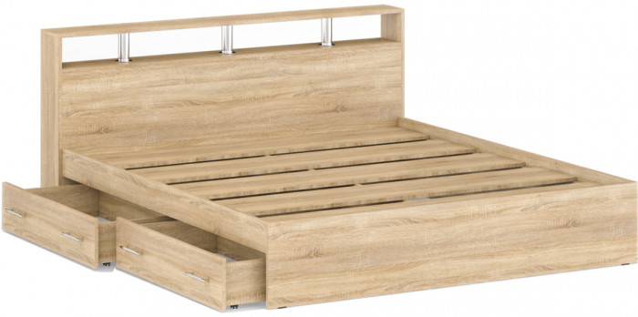 Камелия Кровать с ящиками 1800, цвет дуб сонома, ШхГхВ 183,5х217х78,2 см., сп.м. 1800х2000 мм., без матраса, основание есть