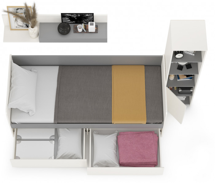 Торонто Компоновка № 23, цвет белый шагрень/стальной серый, ШхГхВ 234х84,4х149,7 см., сп. м. 800х1900 мм., б/м, основание есть, универсальная сборка