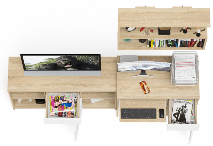 Мори компьютерный стол МС-1 правый + Тумба МТВ1204.1 + Полка 900, дуб сонома/белый