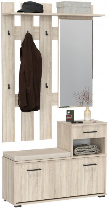 Лира ГК Прихожая 1 2-0714+2-3814 Тумба под обувь + Вешалка с зеркалом, цвет дуб сонома, ШхГхВ 100х33х185 см., универсальная сборка
