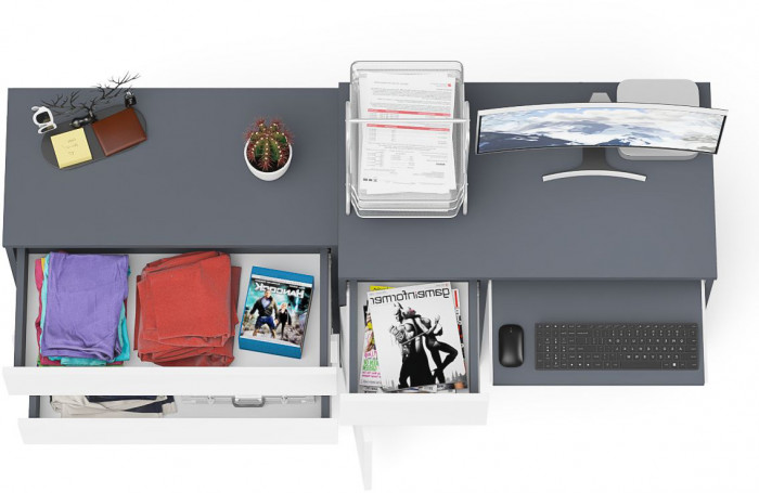 Мори Стол компьютерный МС-1 левый + Комод МК800.1, цвет графит/белый, ШхГхВ 170,4х50х76,6 см., выдвижной ящик слева, НЕ универсальная сборка