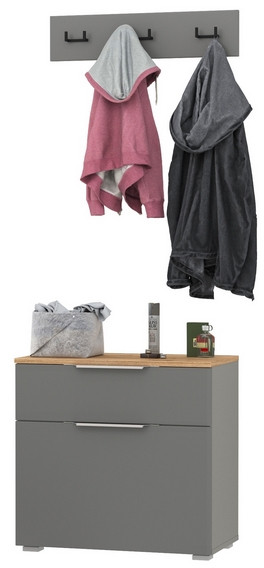 Октава 16.127 Тумба для обуви + 15.14.02 Вешалка, серый графит/дуб крафт золотой/фасады МДФ серый графит