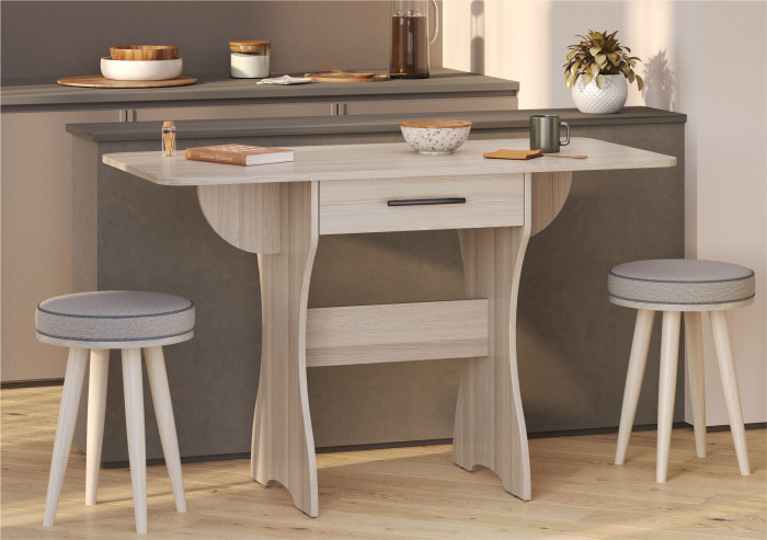 Стол обеденный раскладной с ящиком 6-02.120ТМяс.св, ясень шимо светлый