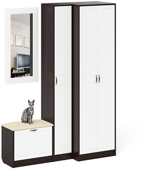 Прихожая П-6 Компоновка № 26, цвет венге/фасады МДФ белое дерево фрезеровка прованс, ШхГхВ 150х50х210 см., универсальная сборка