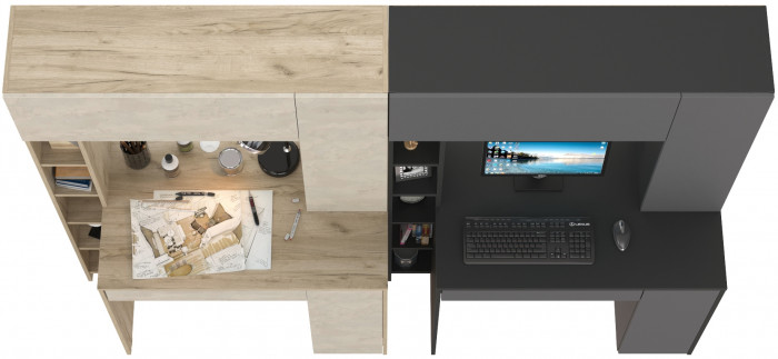 Два стола компьютерных Комфорт 12.71, дуб крафт серый/шёлковый камень/антрацит/тёмно-серый