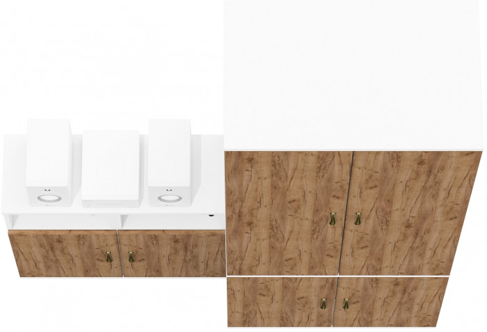 Лидер-8 Шкаф МД 19Б + Тумба МД 3.19 + Тумба МД 3.19, белый шагрень/крафт золото