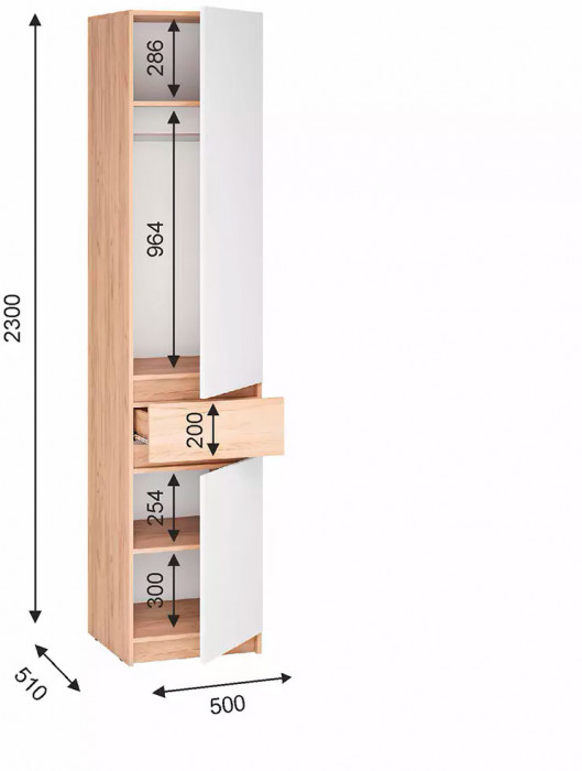 мс для прихожей Стоуби ШК-500 дуб крафт золотой/глянец белый
