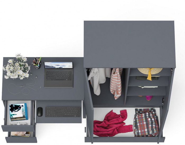 Мори компьютерный стол МС-6 левый + Шкаф МШ900.1, графит