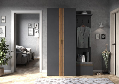Модульная Прихожая Нао, набор №4, Графит/Графит, Дуб вотан, Simple 27