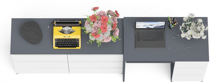 Мори Стол компьютерный МС-6 правый + Комод МК1200.6, цвет графит/белый, ШхГхВ 210,4х50х76,6 см., выдвижные ящики справа, НЕ универсальная сборка