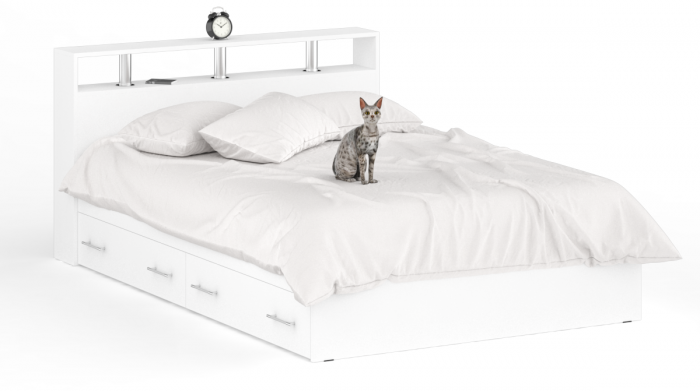 Камелия Кровать с ящиками 1400 + две тумбы, белый