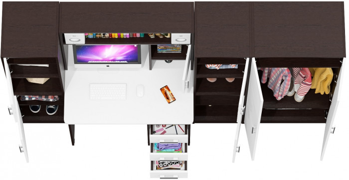 С-МД-СК9 Компоновка № 03, цвет венге/белый шагрень, ШхГхВ 258х70х160 см., НЕ универсальная сборка