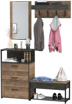 Трувор Прихожая 189, цвет дуб гранж песочный/интра, ШхГхВ 146х37х195 см., универсальная сборка