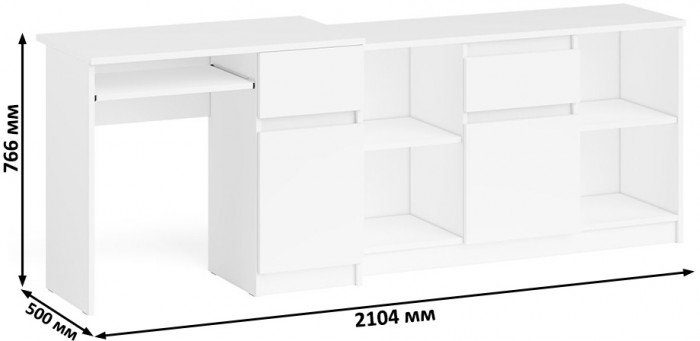Мори компьютерный стол МС-1 правый + Тумба МТВ1204.1, белый