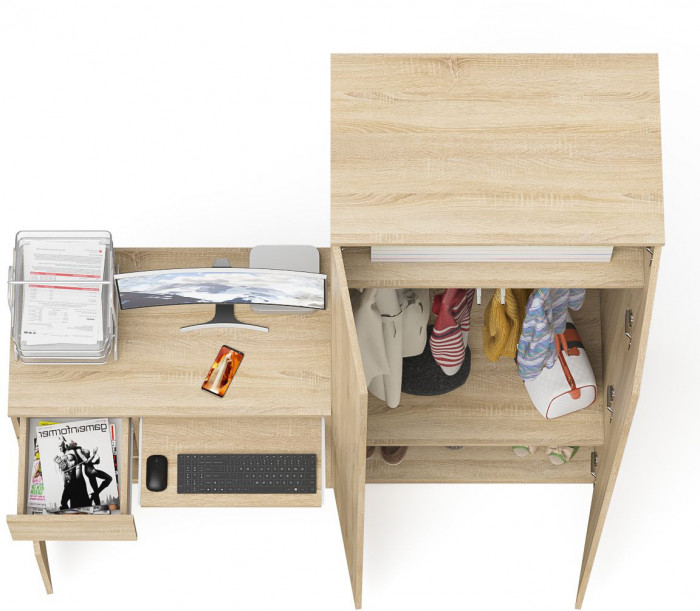 Мори Стол компьютерный МС-1 левый + Шкаф МШ800.1, цвет дуб сонома, ШхГхВ 170,4х50,4х209,6 см., выдвижной ящик слева, НЕ универсальная сборка