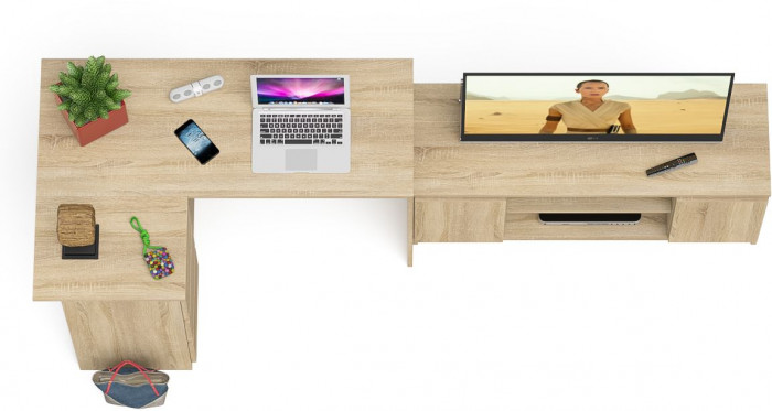 Мори Стол компьютерный МС-16 левый + Тумба МТВ1200.1, цвет дуб сонома, ШхГхВ 244,8х84,9х76,6 см., выдвижные ящики слева, НЕ универсальная сборка