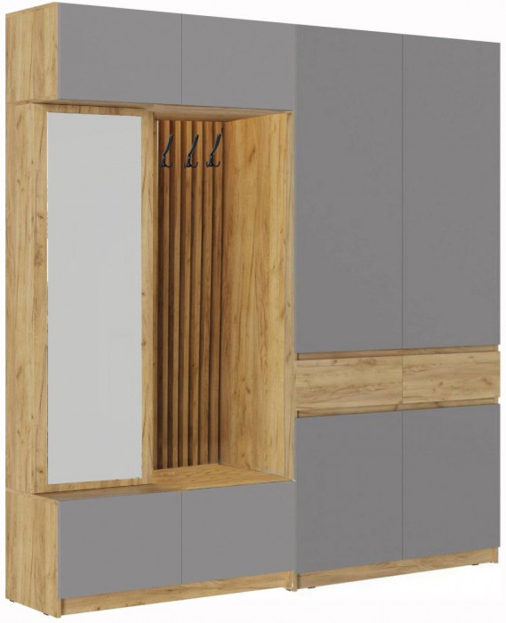 Модульная прихожая Роджина, композиция 2 (Графит, Дуб Крафт Золотой)