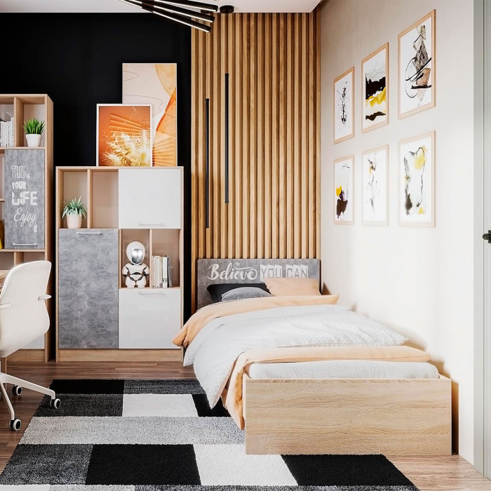 Спальня Колибри Лофт кровать 0,9 дуб сонома/ателье светлое