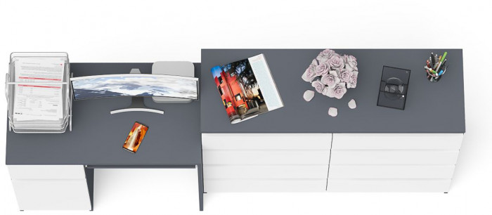 Мори компьютерный стол МС-1 левый + Комод МК1200.8, графит/белый